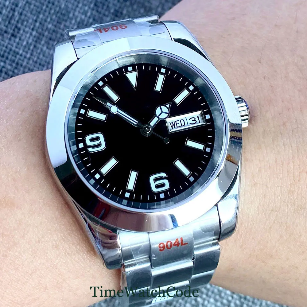 

Мужские автоматические часы с сапфировым кристаллом, 36 мм/39 мм, NH36a, дата недели, черный циферблат, браслет 316L, светящийся полированный ремешок