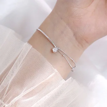 

925 Sterling Silver Double layer Crystal Star Charm Bracelet & Bangle For Women Christmas Party Jewelry sl121