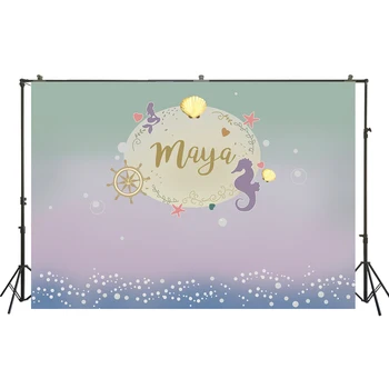 

purple Seahorse anchor pearl bokeh photo Background under the sea little mermaid backdrop for girl baby shower birthday W-2270