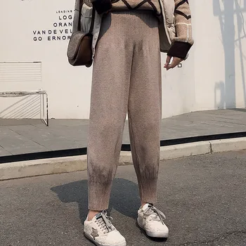 

New Knitted casual Pants Women's Autumn Winter All-match Loose Straight High Waist Thick Baggy Pants Feet Harem Pants For women