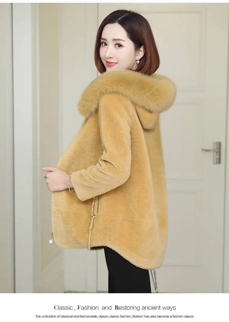 Зимнее пальто из овечьей шерсти, женская короткая куртка, теплая мягкая куртка из искусственного лисьего меха с капюшоном на молнии, модная женская плюшевая одежда