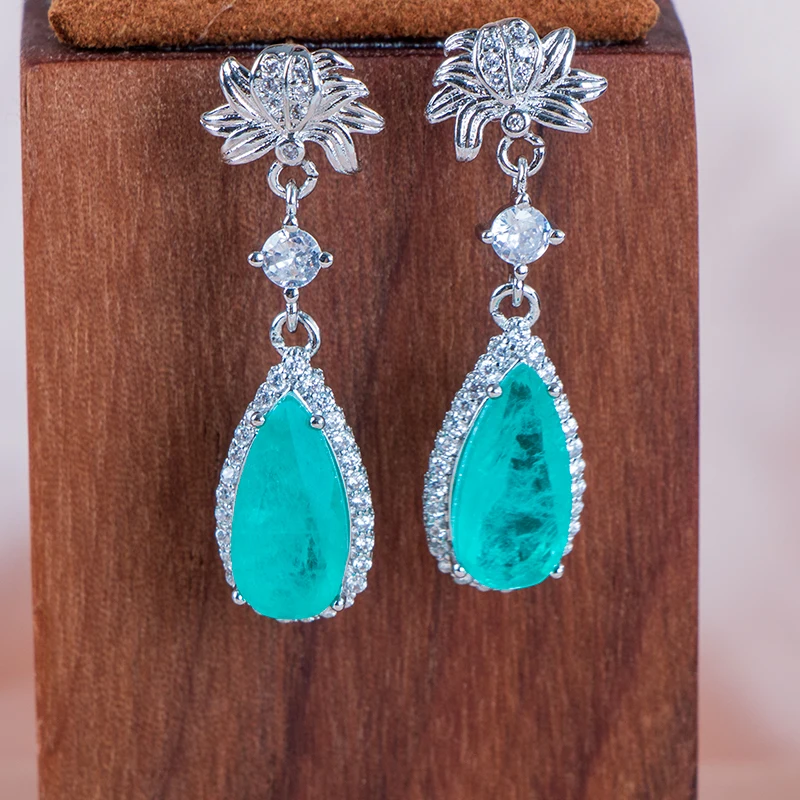 Cellacity 2022 100% 925 Sterling Silver Stub Earring With Paraiba Tourmaline Gemstone wedding party silver fine Jewelry  gift