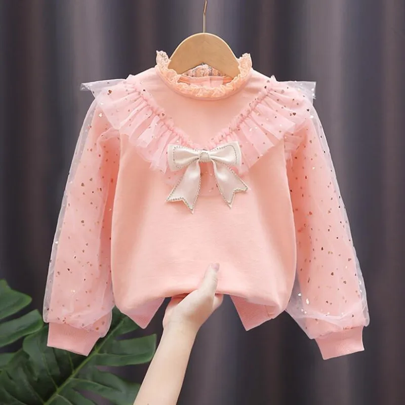 Spring Autumn Toddler Teen Girls Cotton Blouse White Bow Lace Long Sleeve Shirts Kids Pullover Tops Children Clothes 3-12 Years kids shirts