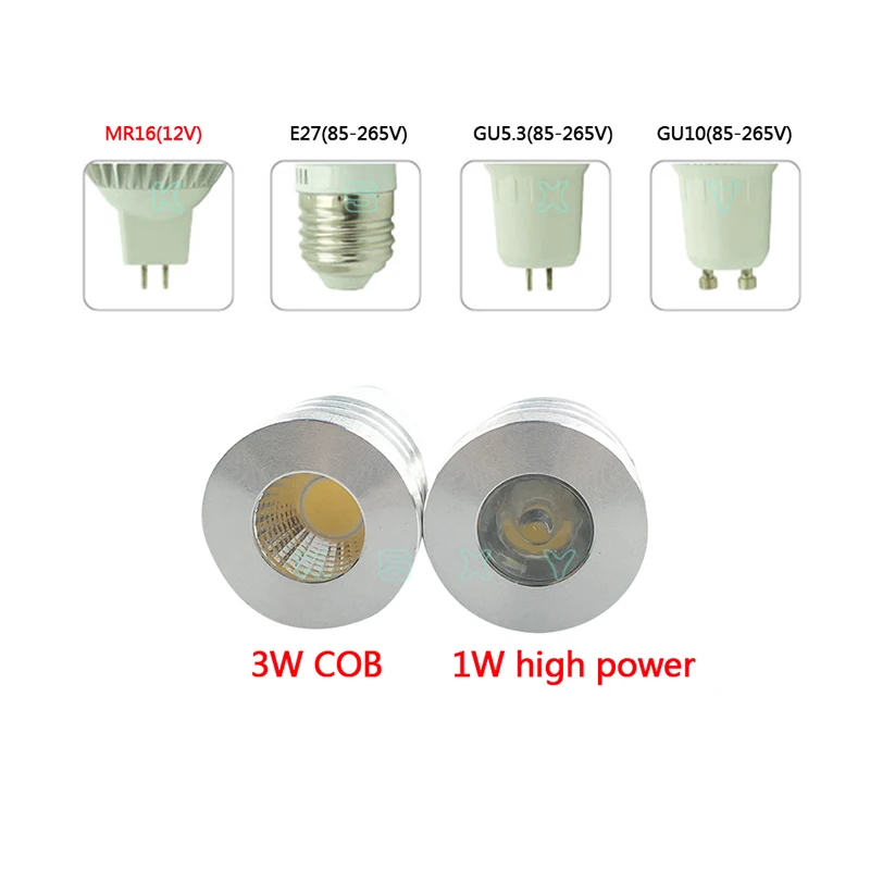 COB Светодиодный прожектор 1 Вт 3W Светодиодные лампы E27 GU10 GU5.3 110 В 220 В MR16 12 В Cob Светодиодная лампа, теплый белый свет холодный белый лампада Светодиодная лампа