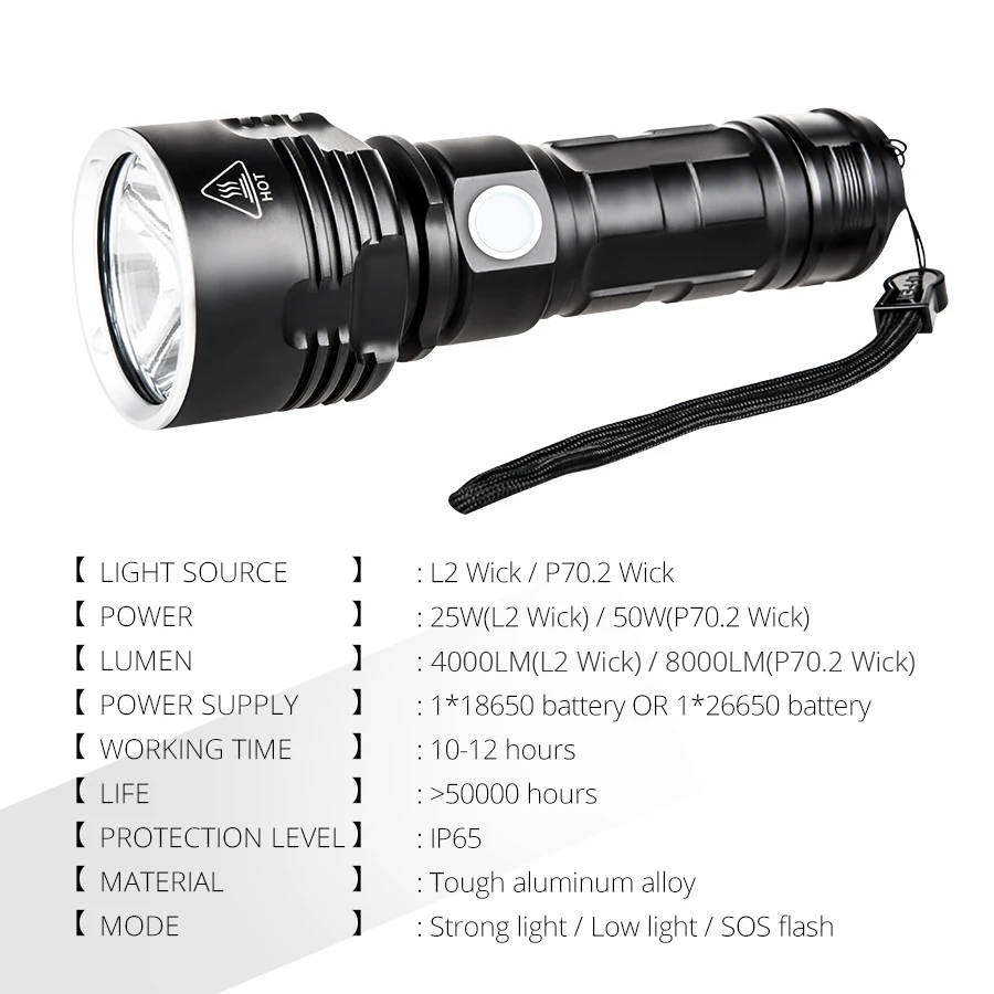 Супер яркий светодиодный фонарик XHP70.2 L2, USB фонарь, уличный водонепроницаемый тактический фонарь, перезаряжаемый аккумулятор 18650 26650