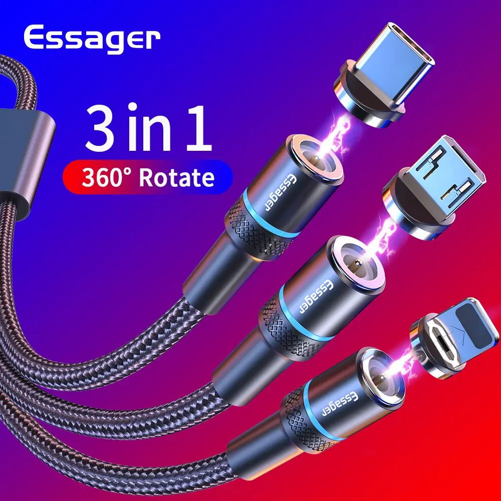 Essager 3in1 Magnetic Cable For iPhone Xiaomi Fast Charging Magnet Charger USB Micro Charge Cable Type 1 Essager 3in1 Magnetic Cable For iPhone Xiaomi Fast Charging Magnet Charger USB Micro Charge Cable Type 1