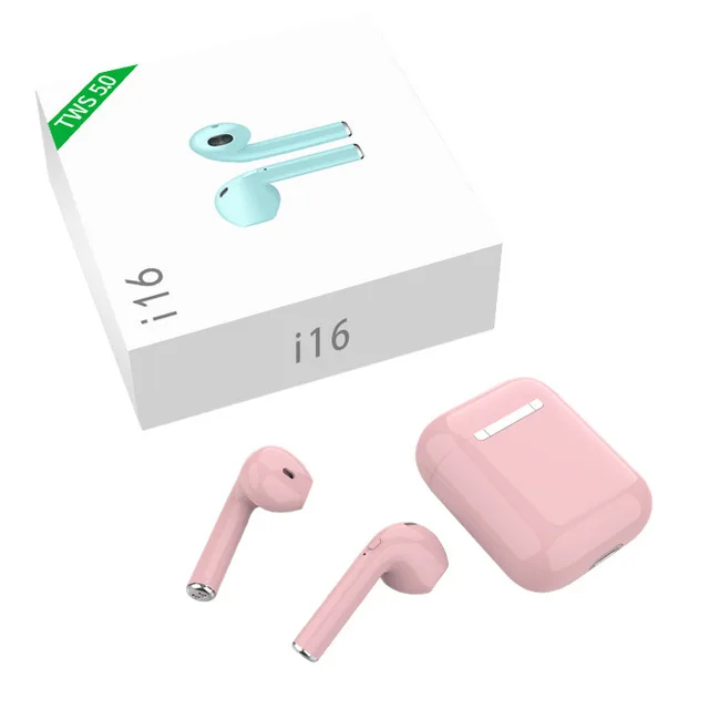 Розовый I16 TWS наушники, беспроводные Bluetooth наушники 5,0, спортивные с зарядным устройством, наушники с микрофоном, музыкальные наушники для Ios Android - Цвет: Розовый