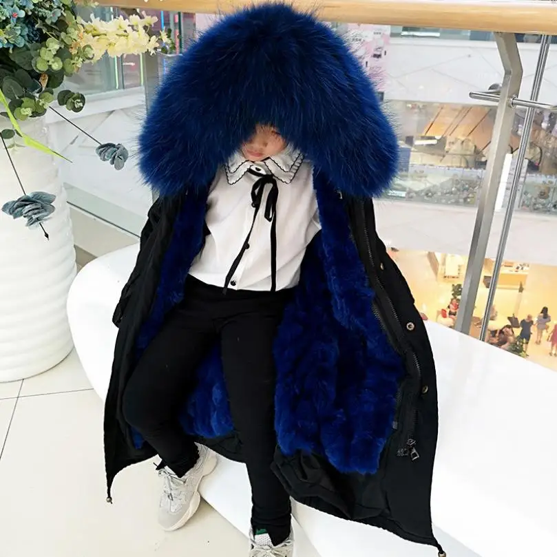 X-Long Plus Size 3-14 Year Children Coat Natural raccoon dog Fur Collar Outerwear Thicker Warm Parka Modis Kids Jacket Y2212