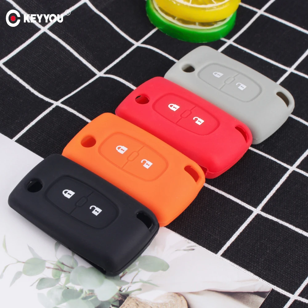 

KEYYOU 2 Buttons Silicone Car Key Case For Peugeot 206 207 307 308 for Citroen C4 C5 C3 C2 C4L Xsara Picasso Protector Key Cover