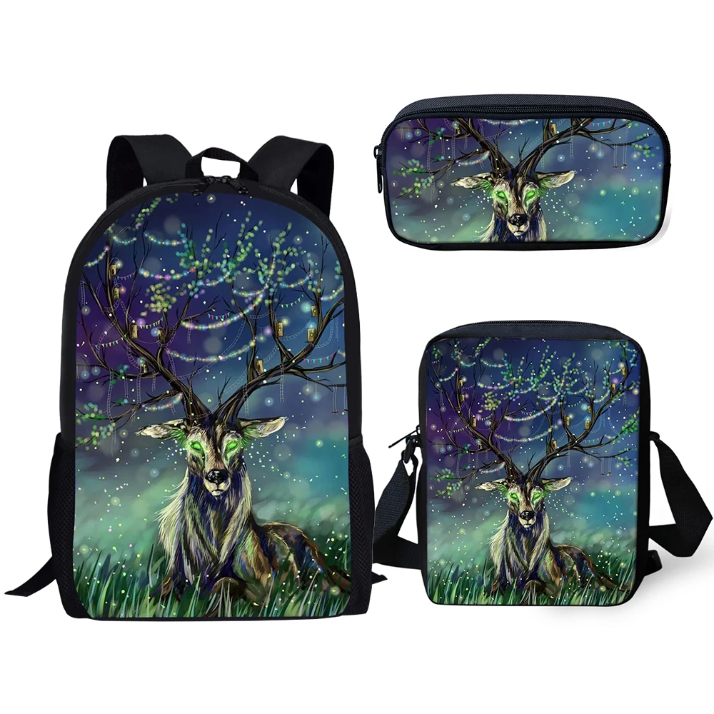 

HaoYun 3PCs Set Kids School Backpack Fantasy Arts Deer Pattern School Book Bags Cute Animal Fashion Backpack/Flaps Bag/Pen Bags