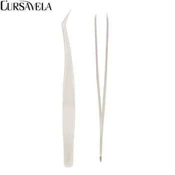 

CURSAVELA 1PCS Fan Lashes Extension Curved Tweezers Eyelash Nail Tools Sets Anti-static Precision Tweezers Stainless Steel