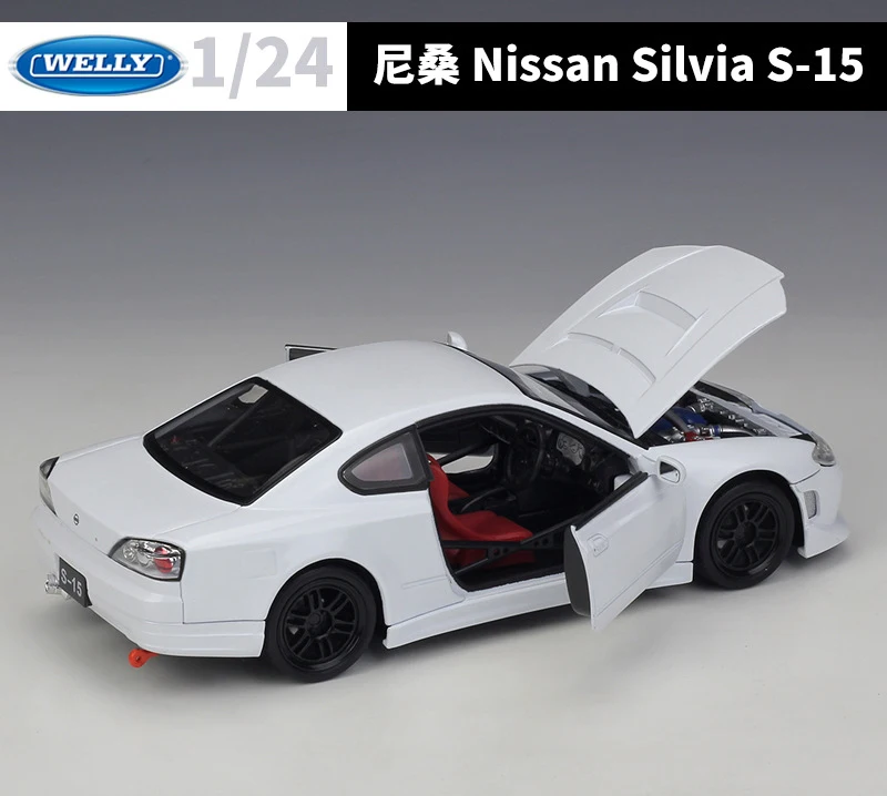 Tanie WELLY Diecast 124 skala modelu samochodu Nissan Silvia S 15 klasyczna zabawka samochód sportowy ze stopu metalowy samochód samochód wyścigowy dla prezent dla dzieci kolekcja