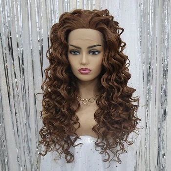 

ALAN EATON Lace front Synthetic Hair Wigs Loose Wave Wig Heat Resistatn Fiber Dark Brown Wigs for Black Women Afro Cosplay Wigs