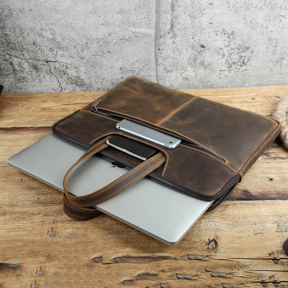 Contacts Família Homens Maleta de Couro Genuíno Bolsa para Portátil para ar 13 m1 m2 Macbook Pro 14 Macbook 15.6 16 Polegada Bolsa Tote - Imagem 4