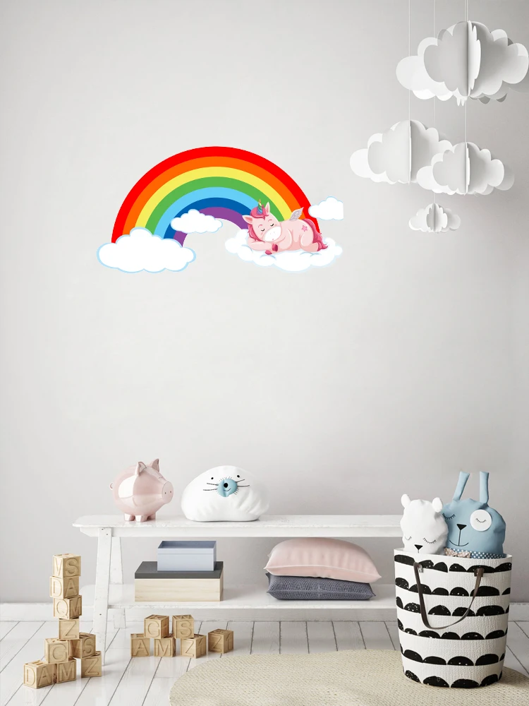 Виниловые наклейки на стену Rainbow & Unicorn Sleeping on Cloud украшение для комнаты детей