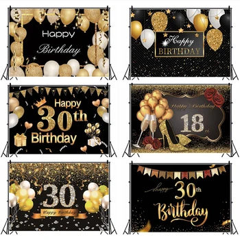 

Photography Backdrop 18/30/50/60th Birthday Party Gold Dot Balloons Party Banner Photo Background Cloth Anniversary Decoration