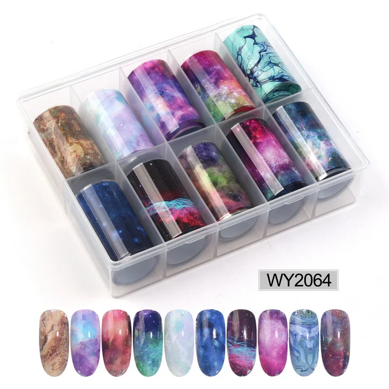2064 Nail Foil 10 шт./компл. 4*100 см голографическое искусство ногтей Переводные Фольга наклейки бумага Звездное AB Цвет Фольга для ногтей наклейки для хобби ногтевой дизайн - Цвет: 2064 Nail Foil