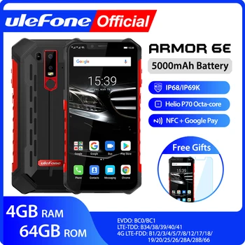 Перейти на Алиэкспресс и купить Ulefone Armor 6E водонепроницаемый IP68 NFC прочный мобильный телефон 2,4G/5G WiFi Helio P70 Android 9,0 4 Гб + 64 Гб беспроводной зарядный смартфон