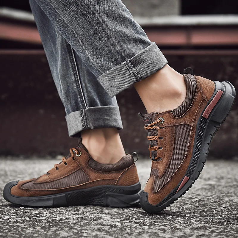 Высококачественная Мужская обувь из натуральной кожи; уличная Осенняя повседневная обувь на шнуровке; кроссовки; дышащая дизайнерская мужская обувь на плоской подошве