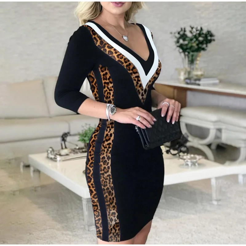 Ladies Clothing New Winter Fashion Commuter Office All-Match Elastic Sexy V-Neck Classic Plaid Contrast Color Slim Dress evening dresses