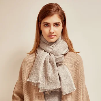 

Cas Lady 100% Wool Solid Color Knitted Scarf Women Long Jacquard Weave Shawl