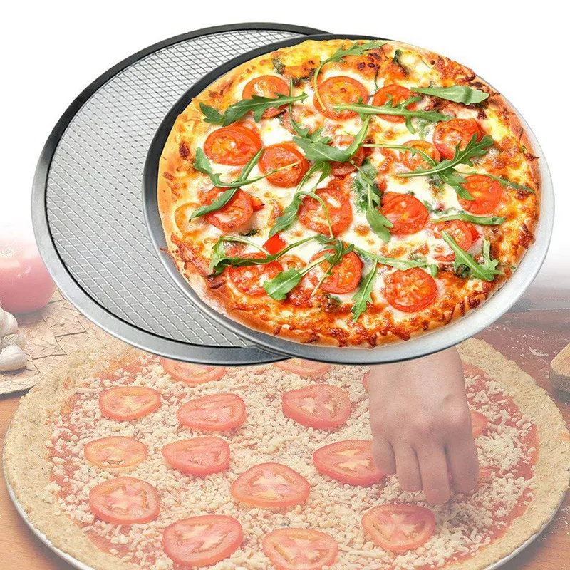 Упаковка из 2 противень для пиццы с отверстиями бесшовная сетка для пиццы алюминиевая форма для пиццы круглый антипригарный поднос инструмент для пиццы выпечка