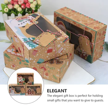 

12pcs Kraft Paper Christmas Cookie Boxes With Window Cookie Packaging New Year Favors Boxes Portable Baking Box Party Favors