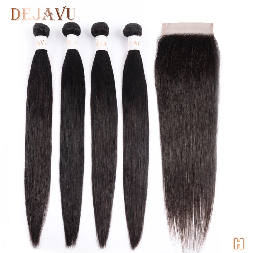 

Dejavu Straight Hair Bundles With Closure Brazillian Hair 4 Bundles With Closure Non-Remy Lace Closure Human Hair With Bundles
