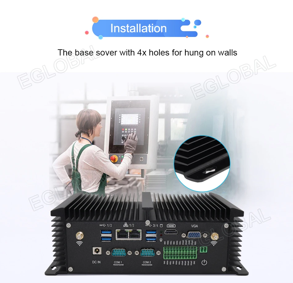 Новый промышленный мини-ПК без вентилятора i5 8250U i7 7500U 2 * DDR4 2 * Lans настольный компьютер Win10 Linux 2 * COM GPIO 4G SIM VGA HDMI WiFi