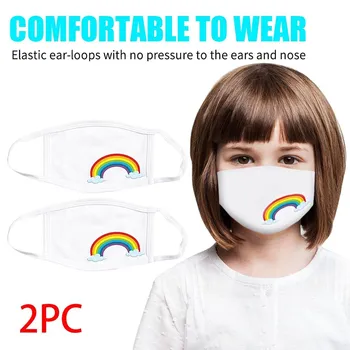 

2PC Children's Mask Face Cover Print Rainbow Kids Bandanas Double Layered Reusable Washable Unisex Dustproof Mask Mouth-muffle