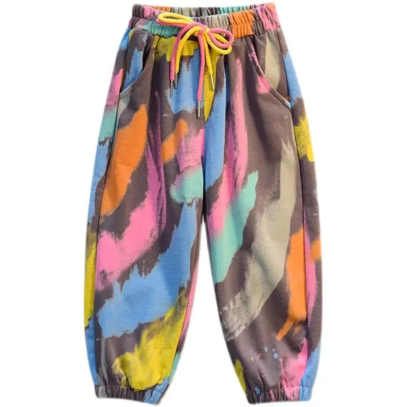 

2021 New Arrival Boys Tie Dye Casual Pants Spring Fashion Hot Deals Graffiti Painting Print Sweatpants Kids Long Trousers 4-14 Y