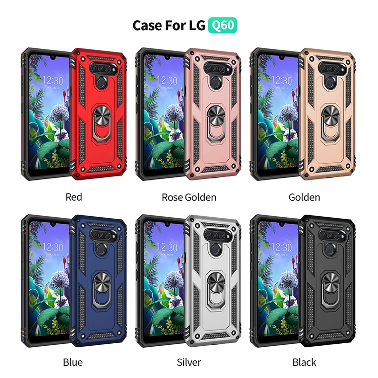 

Luxury Hard Armor Case For LG Q60 K50 Magnetic Car Ring Stand PC TPU Shockproof Case For LG K40 K12 Plus X4 2019 Silicone Caoa