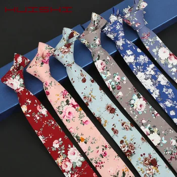 

HUISHI Classic Men Flower Necktie Handmade Cotton Bowtie Pocket Square Tie For Men 6CM Narrow Floral Necktie Wedding Party Gift