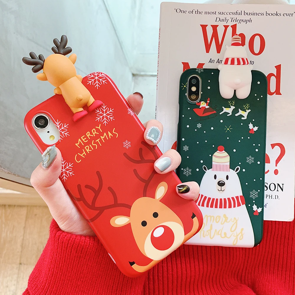

SUYACS Cute 3D Christmas Festival Elk Phone Case for iPhone XR X XS Max Case For iPhone 7 8 Plus Soft Phone Cover Christmas Gift