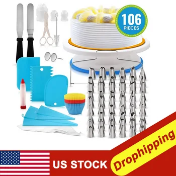 

106pc/set Cake Decorating Kit Cake Turntable Set Pastry Tube Fondant Tool Kitchen Accessories Dessert Baking Pastry Supplies