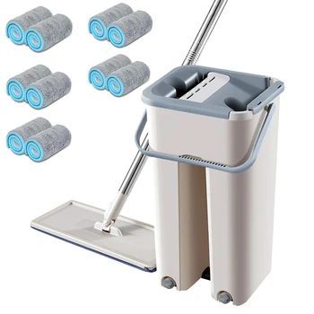 

Magic Cleaning Mops Free Hand Spin Cleaning Microfiber Mop With Bucket Flat Squeeze Spray Mop Home Kitchen Floor Clean Tools