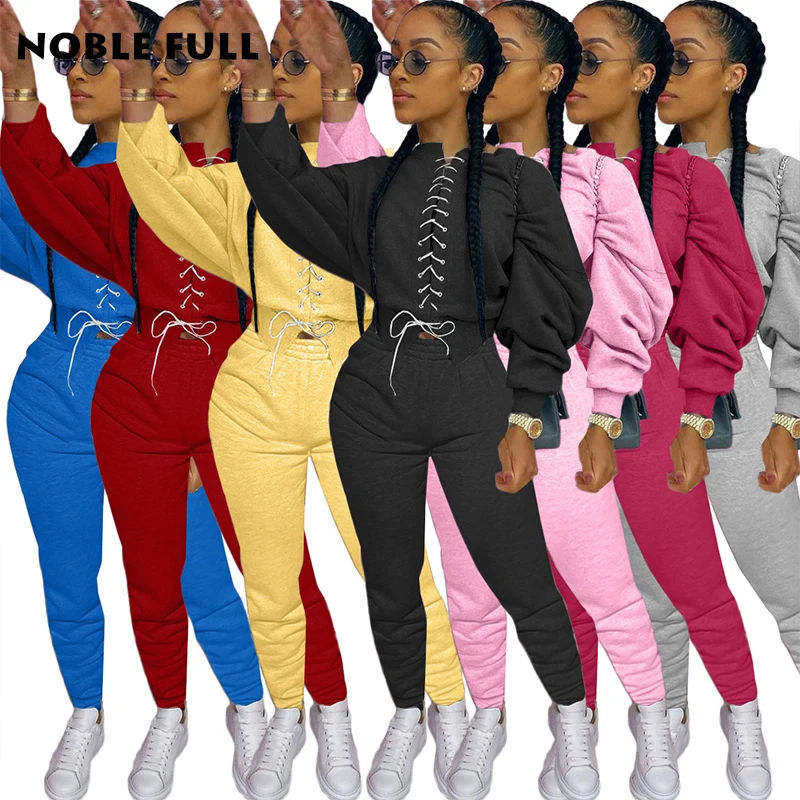 

Patchwork Women's Set Lace Up Sweatshirt Lace Up Jogger Pants Set Active Wear Tracksuit Two Piece Set Fitness Outfits