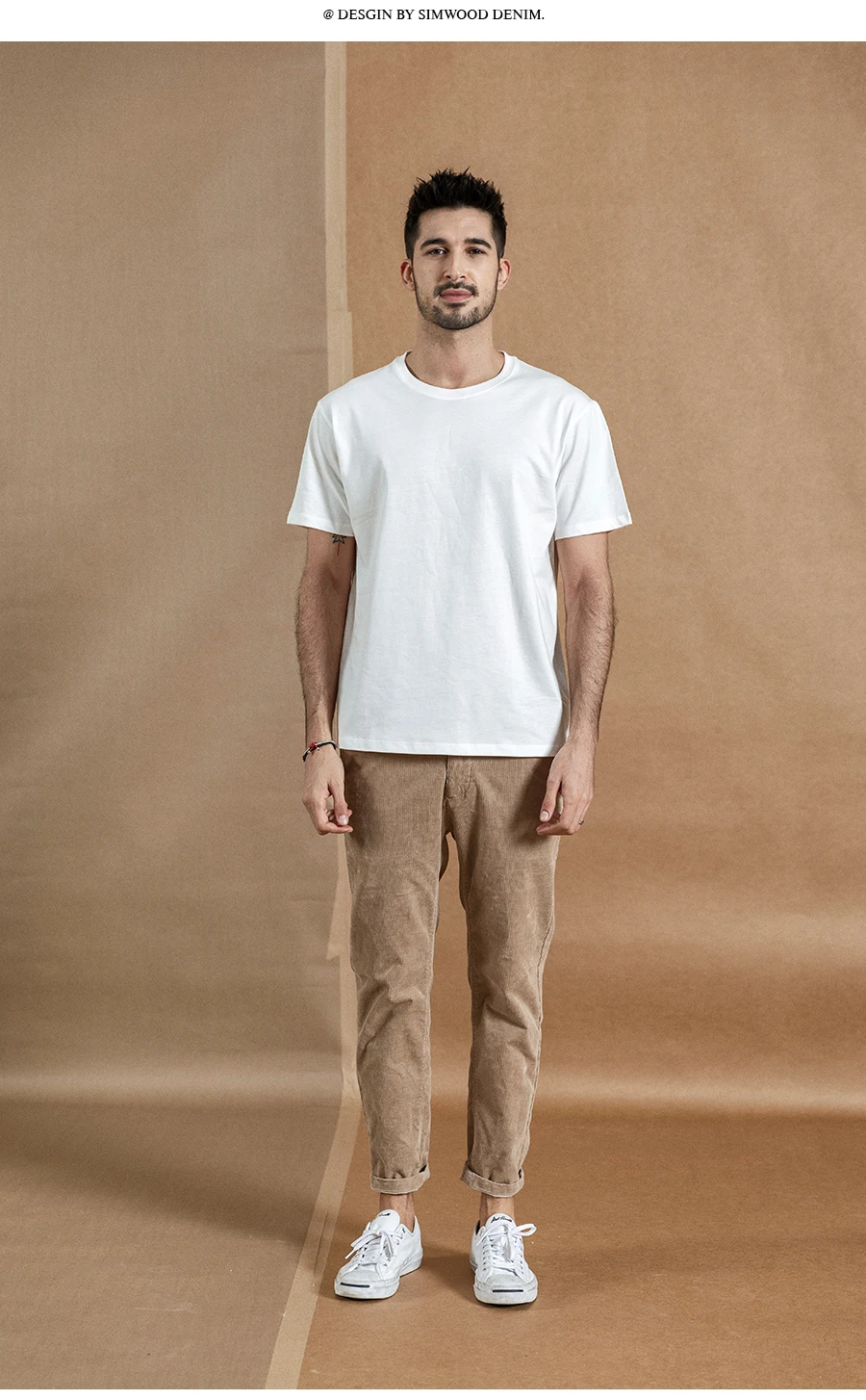 SIMWOOD 2019 летняя новая белая однотонная футболка из 100% хлопка мужская Повседневная Базовая футболка с круглым вырезом мужские классические