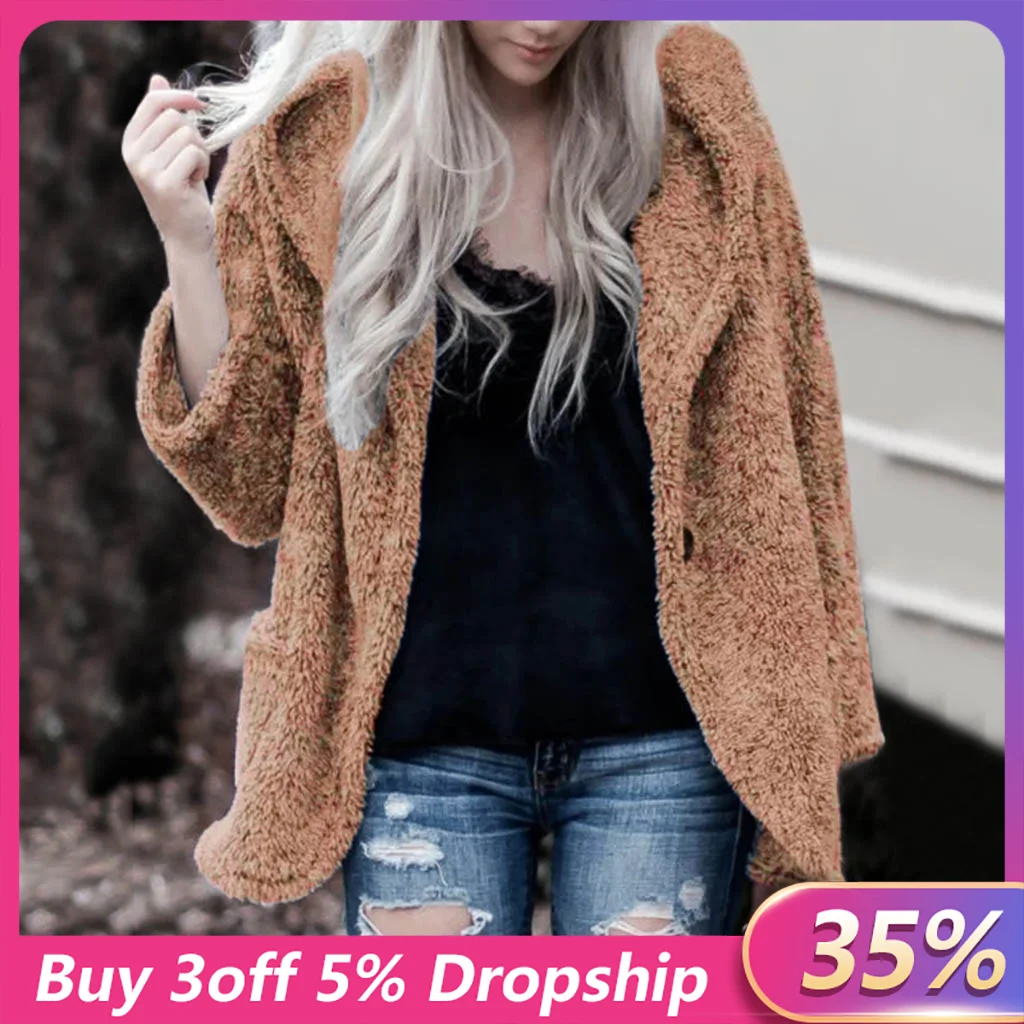 

Women Faux Fur Coat Teddy Bear Jacket Female Plush Fur Fake Coat Notch Lapels Oversized Winter Coat Plush Jacket Big Size#3