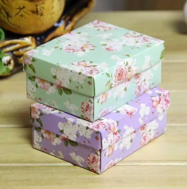 

30pcs 6.5*6.5*3.8cm/10.5*8*4.5cm Green/Purple Cardboard Paper Candy Box With Lid DIY Carton Paper Craft Box For Birthday Party