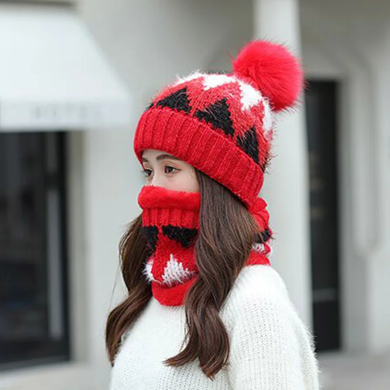 

MAERSHE Women Hat New Brand Wool Fur Ball Cap Pompom Winter Hat For Women Girls Warm Knitted Scarf Hat High Quality Ski Cap