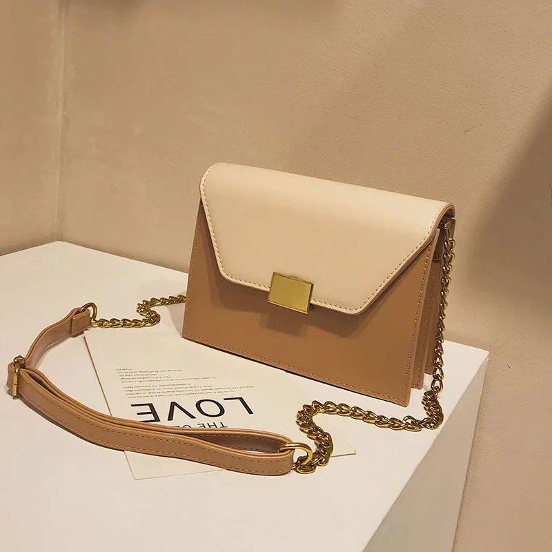 

2019 New Style WOMEN'S Bag Chain Shoulder Square Sling Bag Contrast Color PU Leather Oblique Bag Women's