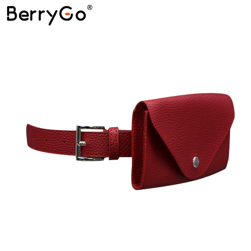 Красный BerryGo модная Женская поясная сумка из искусственной кожи Повседневная Женская поясная сумка через плечо пуговица для сумок с поясом регулируемые женские сумки-мессенджеры - Цвет: Красный