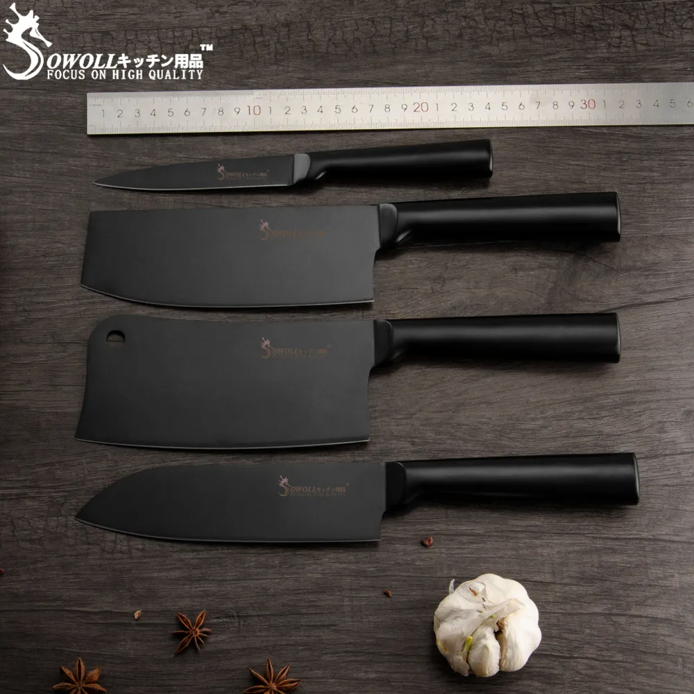 XYj 6 шт. набор ножей из нержавеющей стали точилка 6,5 ''разделочная 7'' сантоку 5 ''универсальный нож кухонные инструменты черный нож подставка