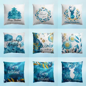 

New Merry Christmas Cushion Cover Nordic Decoration Blue Pillowcase Square Sofa Bed Decorativ Throw Pillow Cover Sofa Home Decor