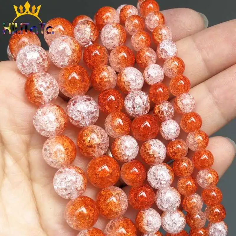 Бусины Из Натурального оранжевого белого снежного треснутого кристалла круглые
