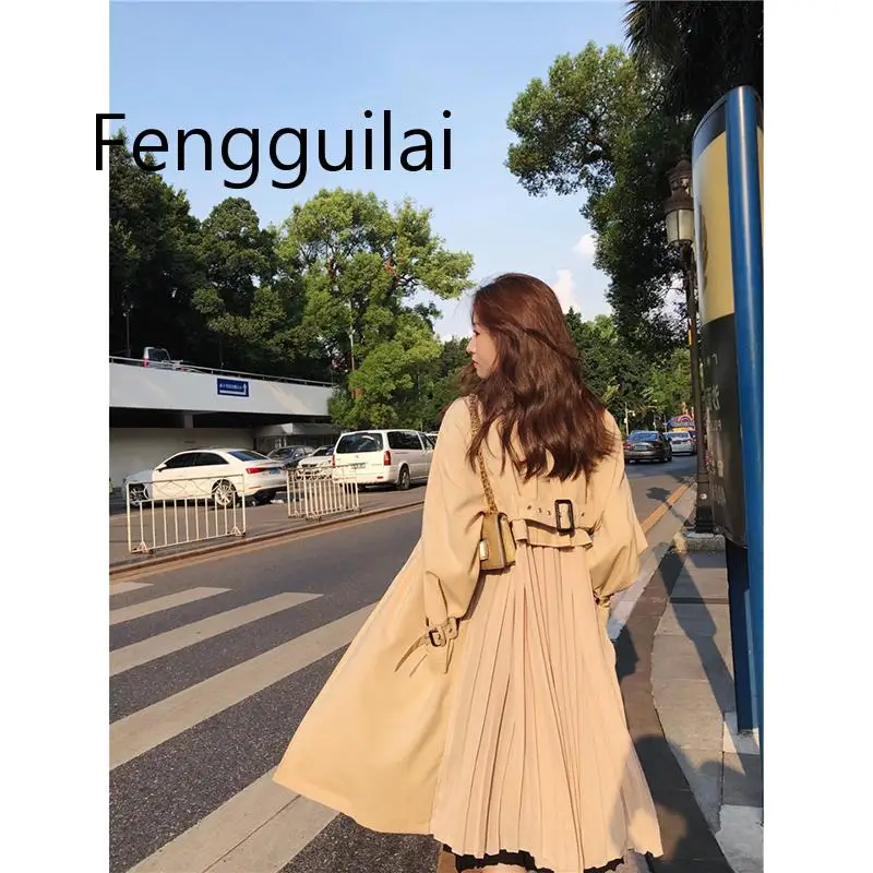 

Women's Trench Coat Long Spring Coats Female 2019 Fashion Pleated Chiffon Splice Outwear Loose Trench Coat For Women Thin