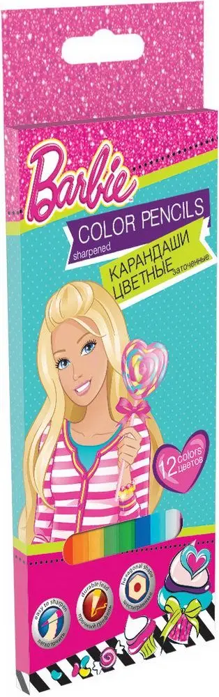 Карандаши 12 цветов Barbie|Цветные Карандаши| |