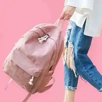 

Corduroy Wind Backpack Women Fashion School Bag Student Personality Shoulder Female Wild High College Bags