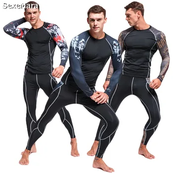 

SexeMara 2019 New Compression thermal underwear for Men Running Tights Jogging Leggings Fitness Gym MMA Sport Suit rashgard male